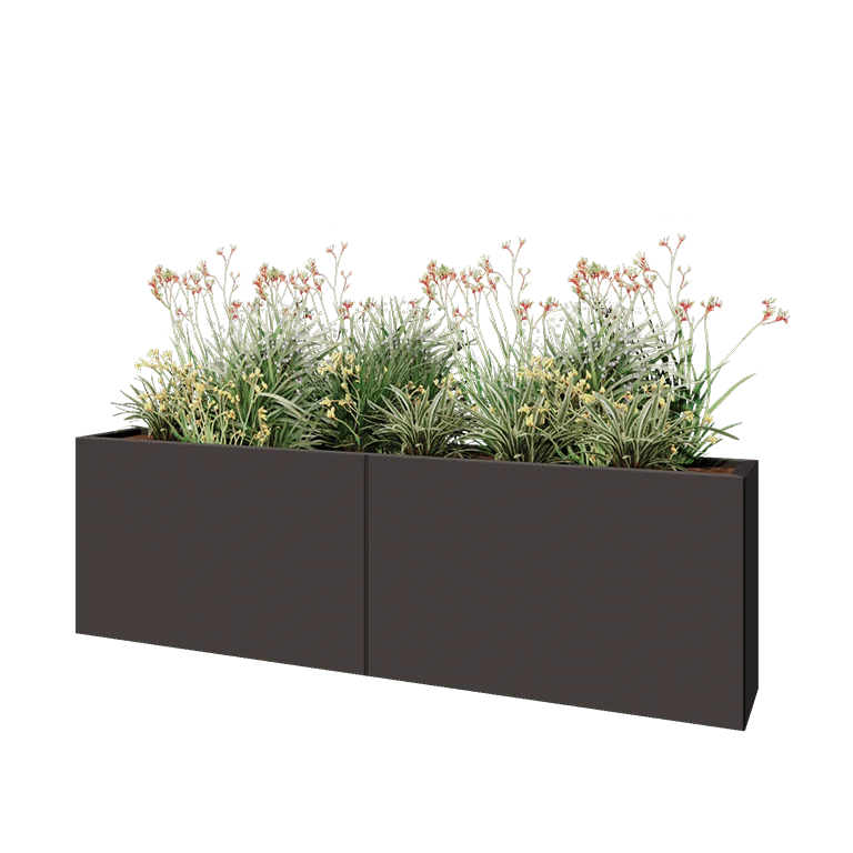 Jardinieră XXL din oțel - Dreptunghiular - 200 x 30 x 60 cm - RAL7016 mat (gri antracit) - Cu placă de bază