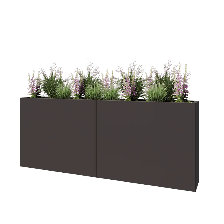 Jardinieră XXL din oțel - Dreptunghiular - 200 x 30 x 80 cm - RAL7016 mat (gri antracit) - Cu placă de bază