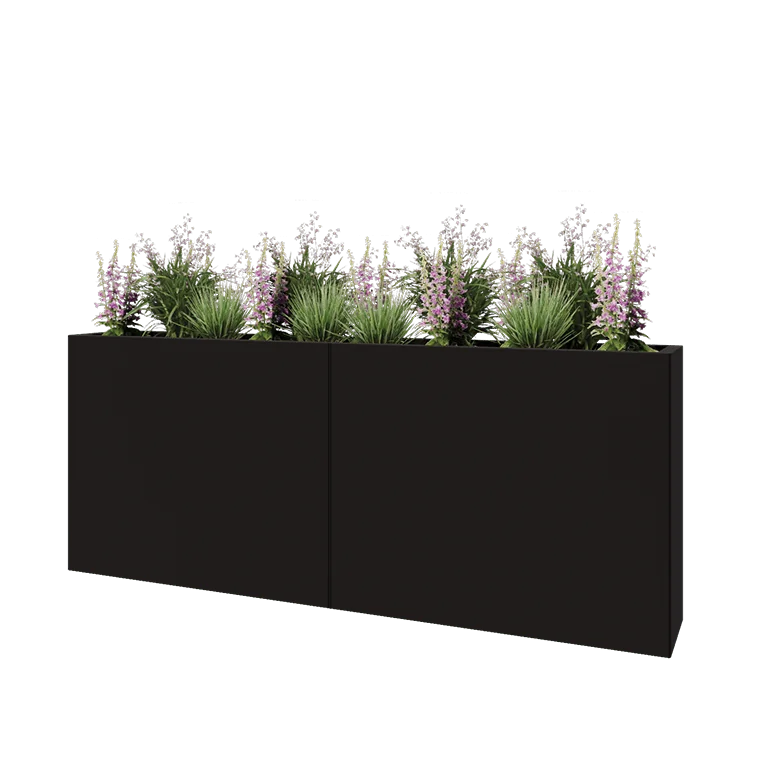 Jardinieră XXL din oțel - Dreptunghiular - 200 x 30 x 80 cm - RAL9005 mat (negru) - Cu placă de bază