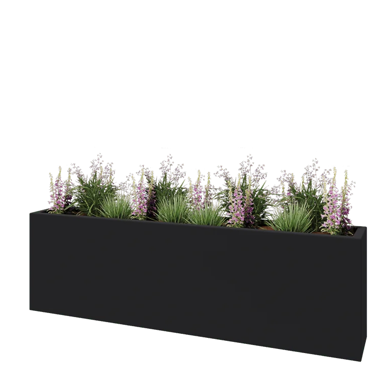 Jardinieră din fibră de sticlă - Dreptunghi - 200 x 30 x 60 cm - RAL7021 mat (gri negru) - Cu fund