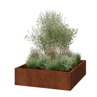Jardinieră din oțel corten - Pătrat - 140 x 140 x 40 cm - Sudat - Cu placă de bază