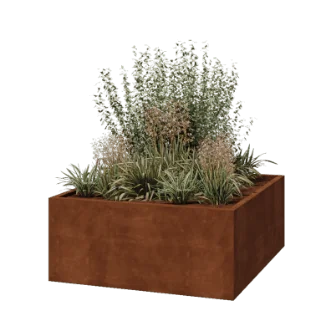 Jardinieră din oțel corten - Pătrat - 140 x 140 x 60 cm - Sudat - Cu placă de bază