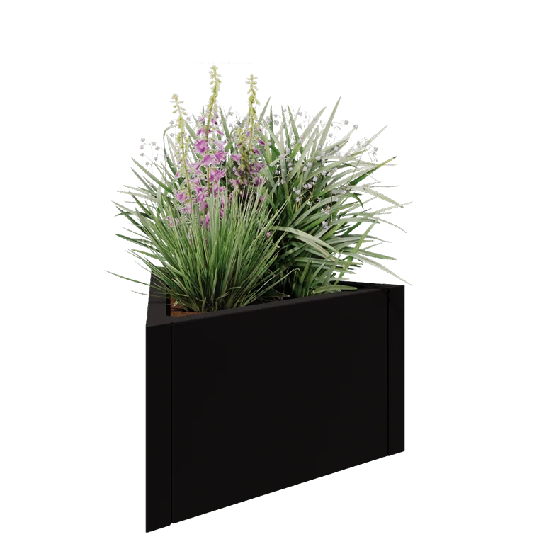 Jardinieră din oțel - Triunghiular echilateral - 70,6 x 61 x 40 cm - RAL9005 mat (negru) - Fără placă de bază