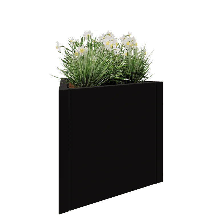 Jardinieră din oțel - Triunghiular echilateral - 70,6 x 61 x 60 cm - RAL9005 mat (negru) - Fără placă de bază