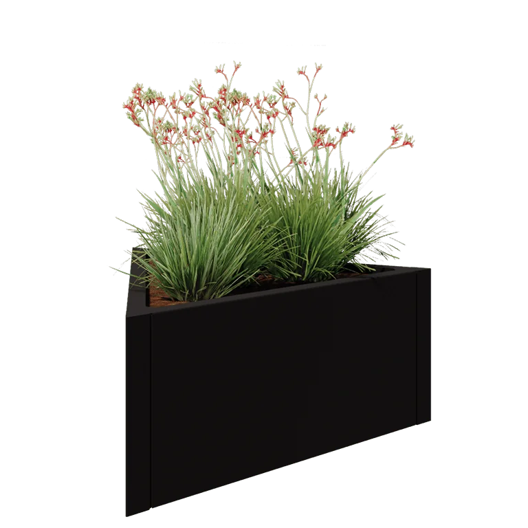 Jardinieră din oțel - Triunghiular echilateral - 90,6 x 78,3 x 40 cm - RAL9005 mat (negru) - Fără placă de bază