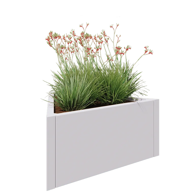 Jardinieră din oțel - Triunghiular echilateral - 90,6 x 78,3 x 40 cm - RAL9010 mat (alb) - Fără placă de bază