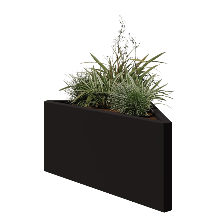 Jardinieră din oțel - Triunghiular isoscel - 83,9 x 46,4 x 40 cm - RAL9005 mat (negru) - Fără placă de bază