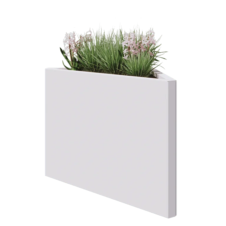 Jardinieră din oțel - Triunghiular isoscel - 83,9 x 46,4 x 60 cm - RAL9010 mat (alb) - Fără placă de bază