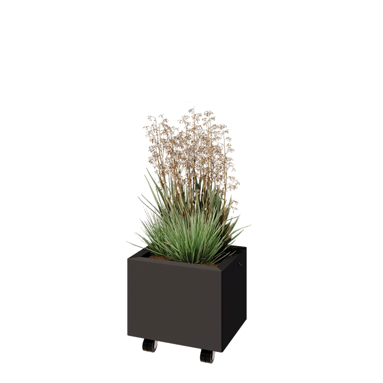 Jardinieră din oțel - Dreptunghiular - 40 x 30 x 30 cm - RAL7016 mat (gri antracit) - Cu placă de bază - Cu roți