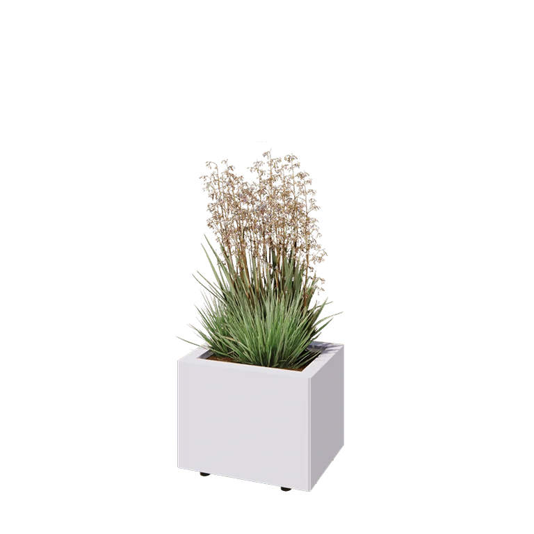 Jardinieră din oțel - Dreptunghiular - 40 x 30 x 30 cm - RAL9010 mat (alb) - Cu placă de bază - Cu picioare