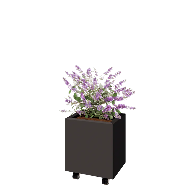Jardinieră din oțel - Dreptunghiular - 40 x 30 x 40 cm - Altă culoare RAL - Cu placă de bază - Cu roți