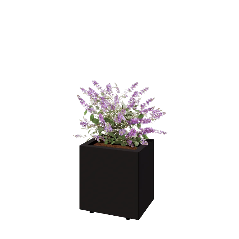 Jardinieră din oțel - Dreptunghiular - 40 x 30 x 40 cm - RAL9005 mat (negru) - Cu placă de bază - Cu picioare