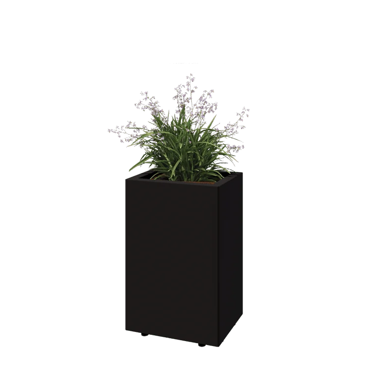 Jardinieră din oțel - Dreptunghiular - 40 x 30 x 60 cm - RAL9005 mat (negru) - Cu placă de bază - Cu picioare
