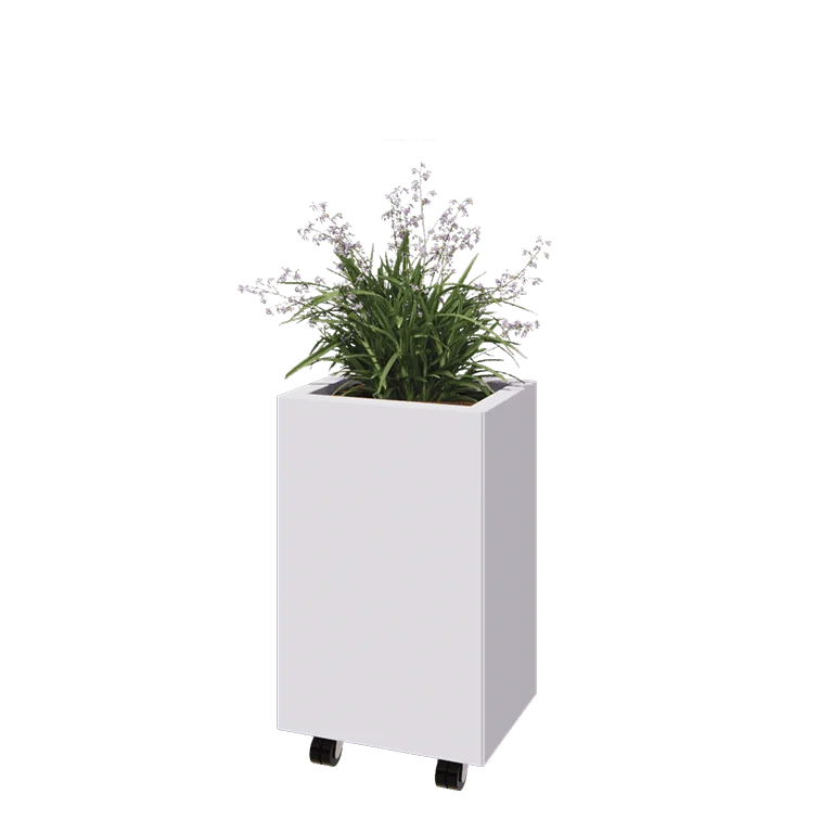Jardinieră din oțel - Dreptunghiular - 40 x 30 x 60 cm - RAL9010 mat (alb) - Cu placă de bază - Cu roți