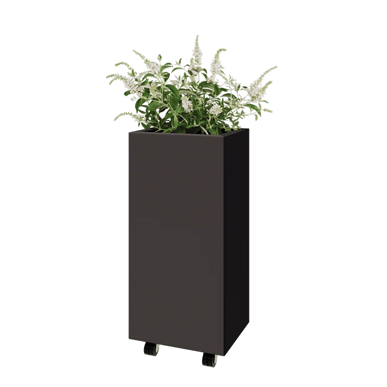 Jardinieră din oțel - Dreptunghiular - 40 x 30 x 80 cm - RAL7016 mat (gri antracit) - Cu placă de bază - Cu roți
