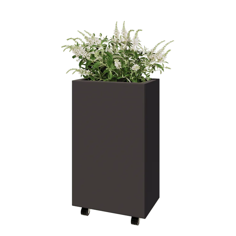 Jardinieră din oțel - Dreptunghiular - 50 x 30 x 80 cm - Altă culoare RAL - Cu placă de bază - Cu roți