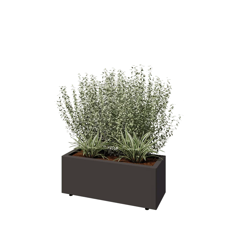 Jardinieră din oțel - Dreptunghiular - 80 x 30 x 30 cm - RAL7016 mat (gri antracit) - Cu placă de bază - Cu picioare
