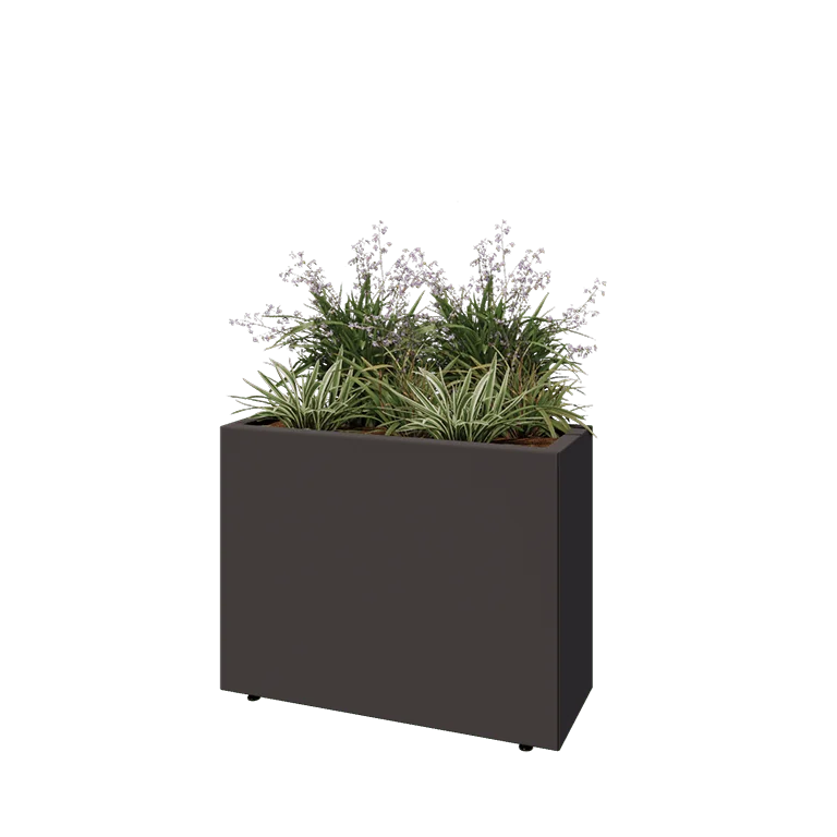 Jardinieră din oțel - Dreptunghiular - 80 x 30 x 60 cm - RAL7016 mat (gri antracit) - Cu placă de bază - Cu picioare
