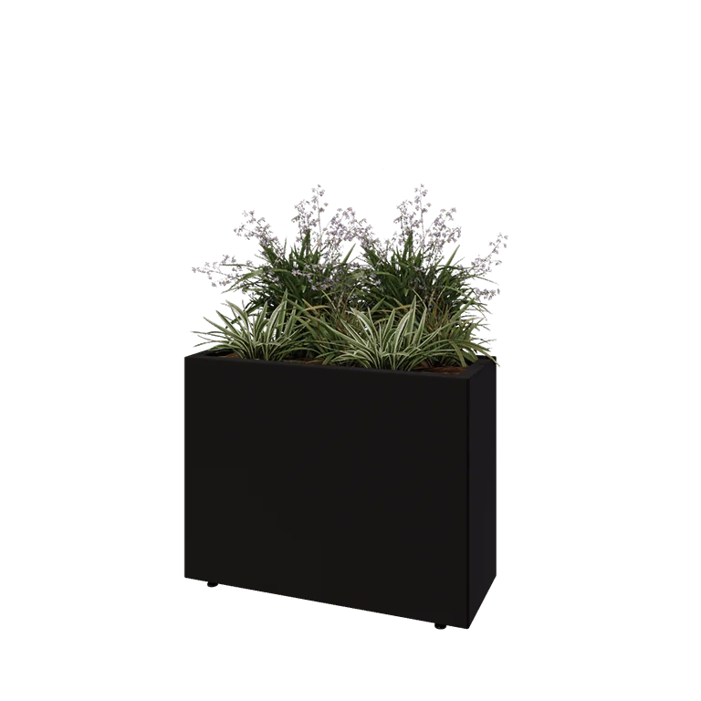 Jardinieră din oțel - Dreptunghiular - 80 x 30 x 60 cm - RAL9005 mat (negru) - Cu placă de bază - Cu picioare