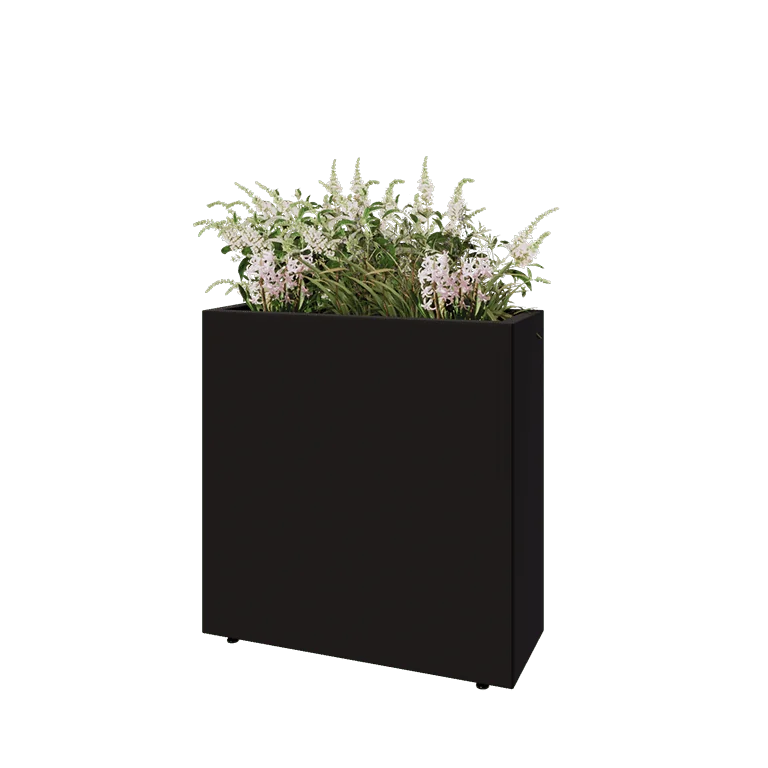 Jardinieră din oțel - Dreptunghiular - 80 x 30 x 80 cm - RAL9005 mat (negru) - Cu placă de bază - Cu picioare