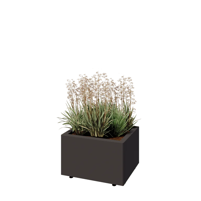 Jardinieră din oțel - Dreptunghiular - 50 x 40 x 30 cm - RAL7016 mat (gri antracit) - Cu placă de bază - Cu picioare