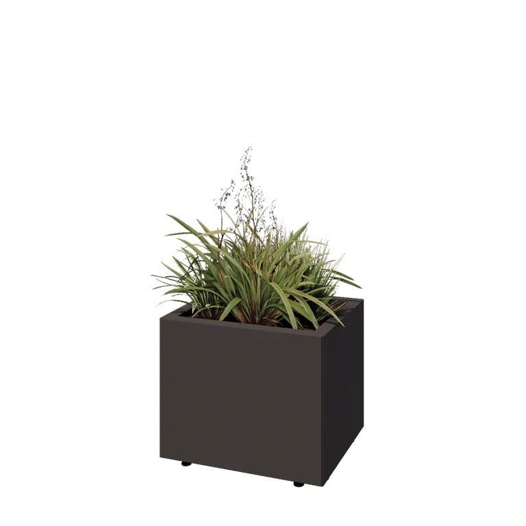Jardinieră din oțel - Dreptunghiular - 50 x 40 x 40 cm - RAL7016 mat (gri antracit) - Cu placă de bază - Cu picioare