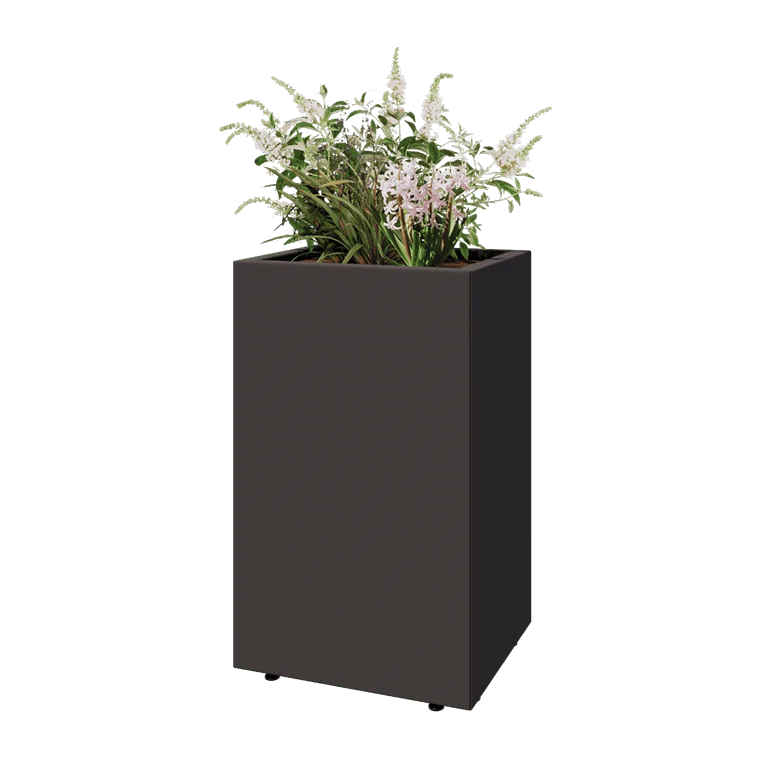 Jardinieră din oțel - Dreptunghiular - 50 x 40 x 80 cm - RAL7016 mat (gri antracit) - Cu placă de bază - Cu picioare