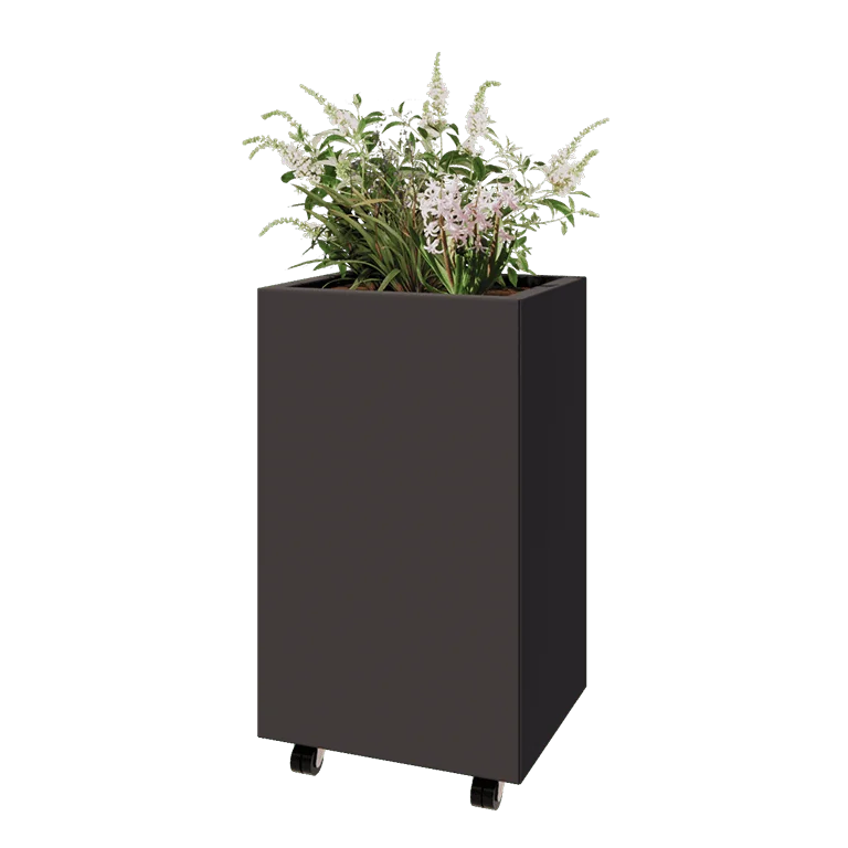 Jardinieră din oțel - Dreptunghiular - 50 x 40 x 80 cm - RAL7016 mat (gri antracit) - Cu placă de bază - Cu roți