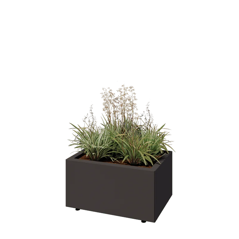 Jardinieră din oțel - Dreptunghiular - 60 x 40 x 30 cm - RAL7016 mat (gri antracit) - Cu placă de bază - Cu picioare