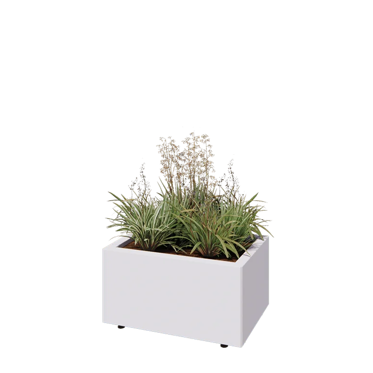 Jardinieră din oțel - Dreptunghiular - 60 x 40 x 30 cm - RAL9010 mat (alb) - Cu placă de bază - Cu picioare