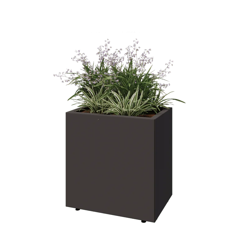 Jardinieră din oțel - Dreptunghiular - 60 x 40 x 60 cm - Altă culoare RAL - Cu placă de bază - Cu picioare