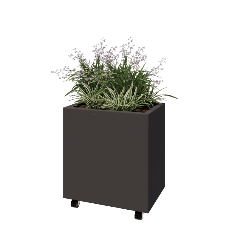Jardinieră din oțel - Dreptunghiular - 60 x 40 x 60 cm - Altă culoare RAL - Cu placă de bază - Cu roți