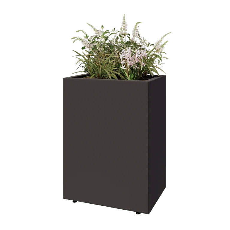Jardinieră din oțel - Dreptunghiular - 60 x 40 x 80 cm - Altă culoare RAL - Cu placă de bază - Cu picioare