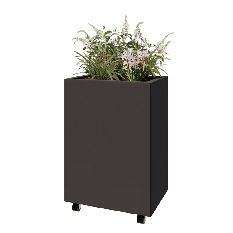Jardinieră din oțel - Dreptunghiular - 60 x 40 x 80 cm - Altă culoare RAL - Cu placă de bază - Cu roți