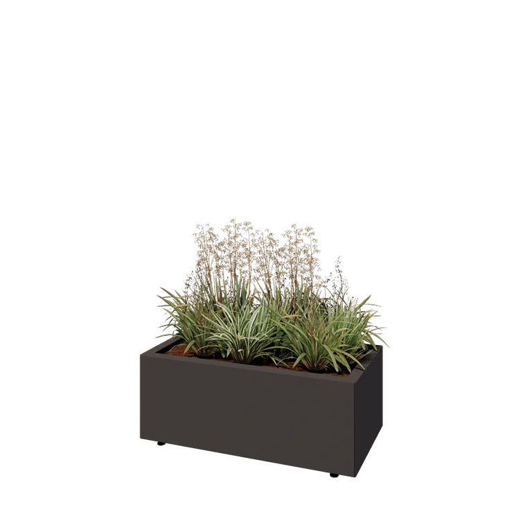 Jardinieră din oțel - Dreptunghiular - 80 x 40 x 30 cm - RAL7016 mat (gri antracit) - Cu placă de bază - Cu picioare