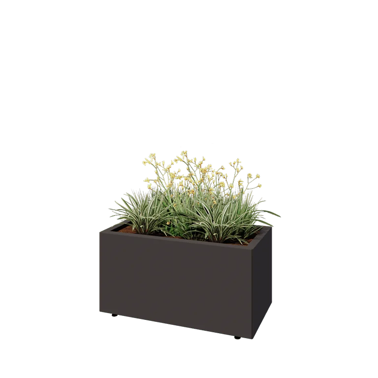 Jardinieră din oțel - Dreptunghiular - 80 x 40 x 40 cm - Altă culoare RAL - Cu placă de bază - Cu picioare