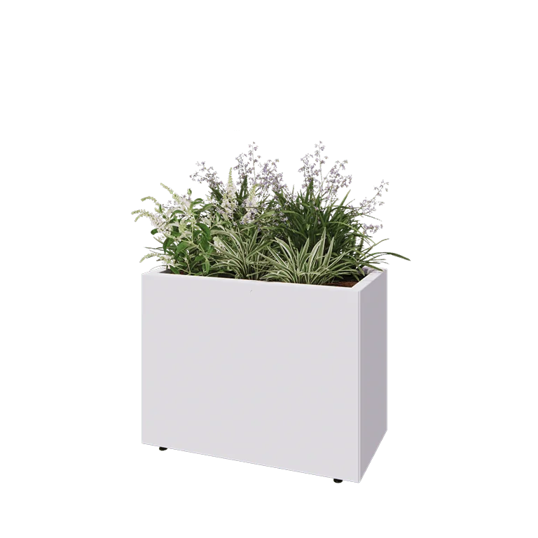 Jardinieră din oțel - Dreptunghiular - 80 x 40 x 60 cm - RAL9010 mat (alb) - Cu placă de bază - Cu picioare