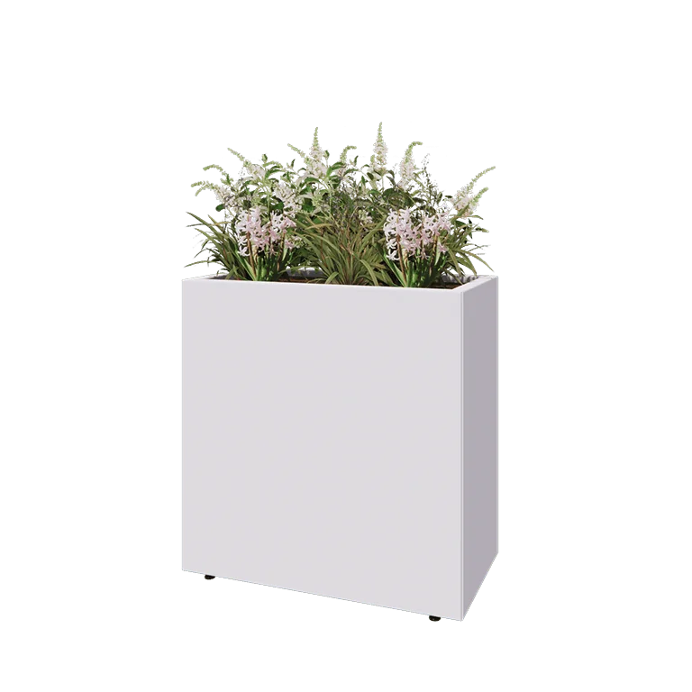 Jardinieră din oțel - Dreptunghiular - 80 x 40 x 80 cm - RAL9010 mat (alb) - Cu placă de bază - Cu picioare