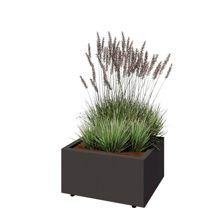 Jardinieră din oțel - Dreptunghiular - 60 x 50 x 30 cm - Altă culoare RAL - Cu placă de bază - Cu picioare