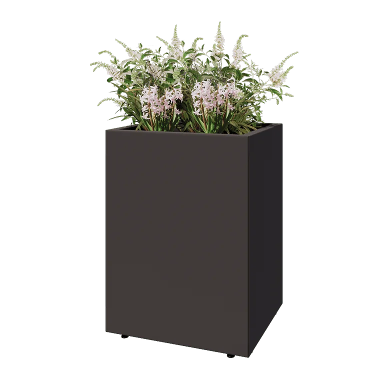 Jardinieră din oțel - Dreptunghiular - 60 x 50 x 80 cm - Altă culoare RAL - Cu placă de bază - Cu picioare