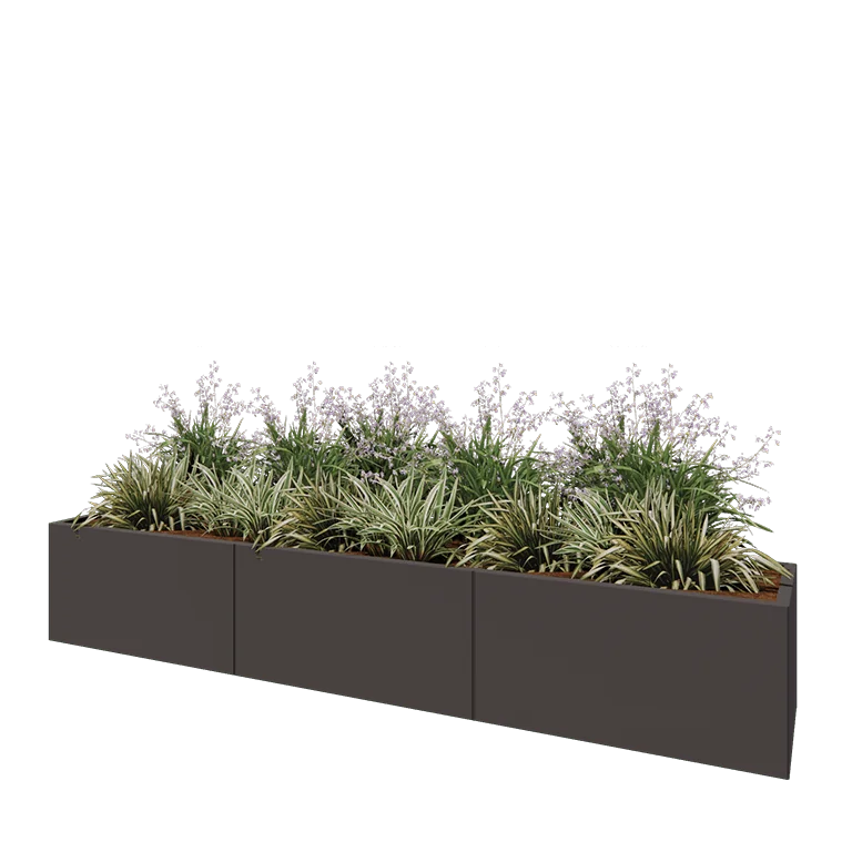 Jardinieră XXL din oțel - Dreptunghiular - 300 x 50 x 50 cm - RAL7016 mat (gri antracit) - Cu placă de bază