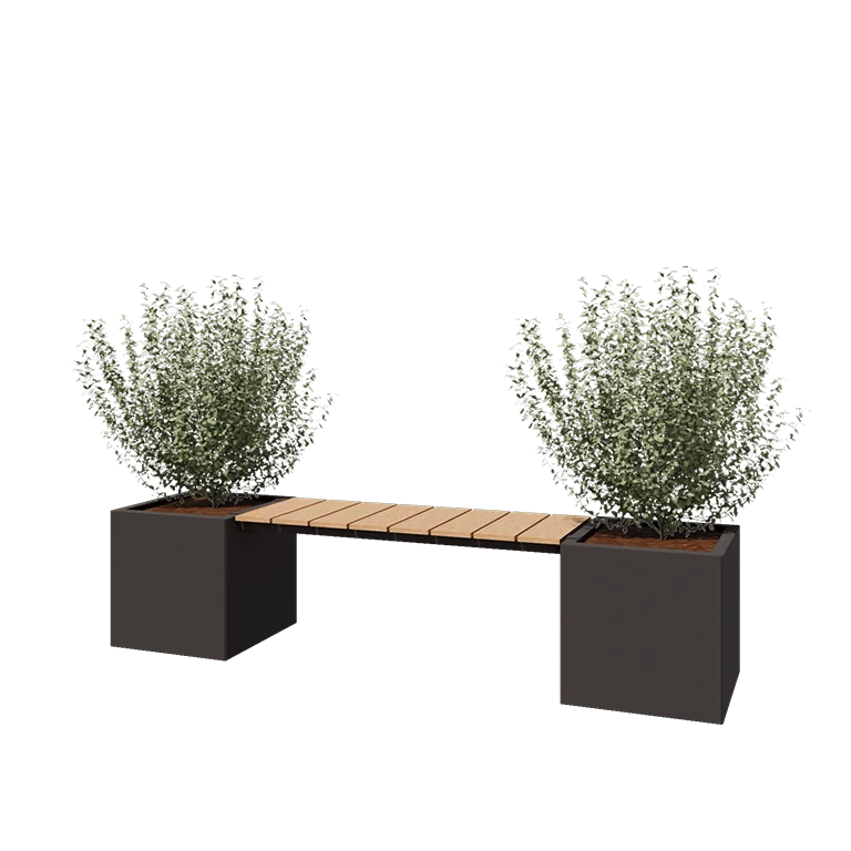 Jardinieră din oțel - Pătrat - 221,2 x 50 x 50 cm - RAL7016 mat (gri antracit) - Fără placă de bază - Cu băncuță