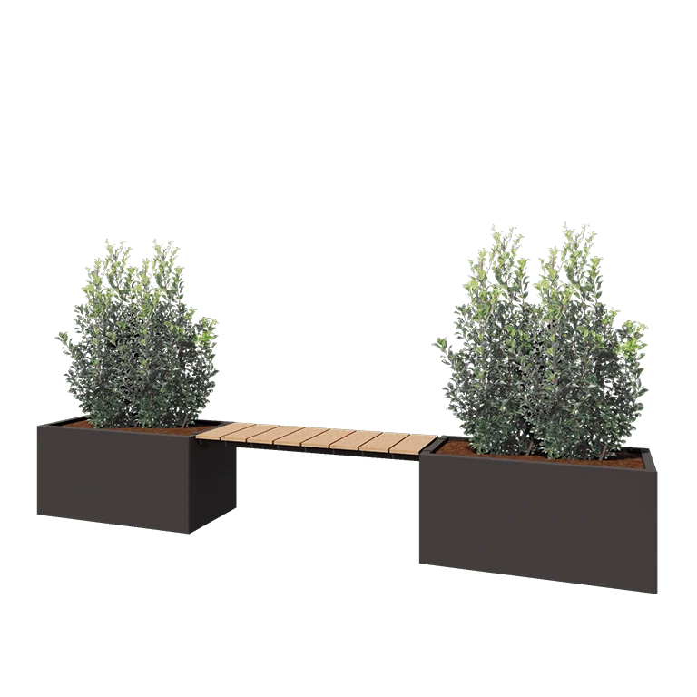 Jardinieră din oțel - Dreptunghiular - 321,2 x 50 x 50 cm - RAL7016 mat (gri antracit) - Cu placă de bază - Cu băncuță