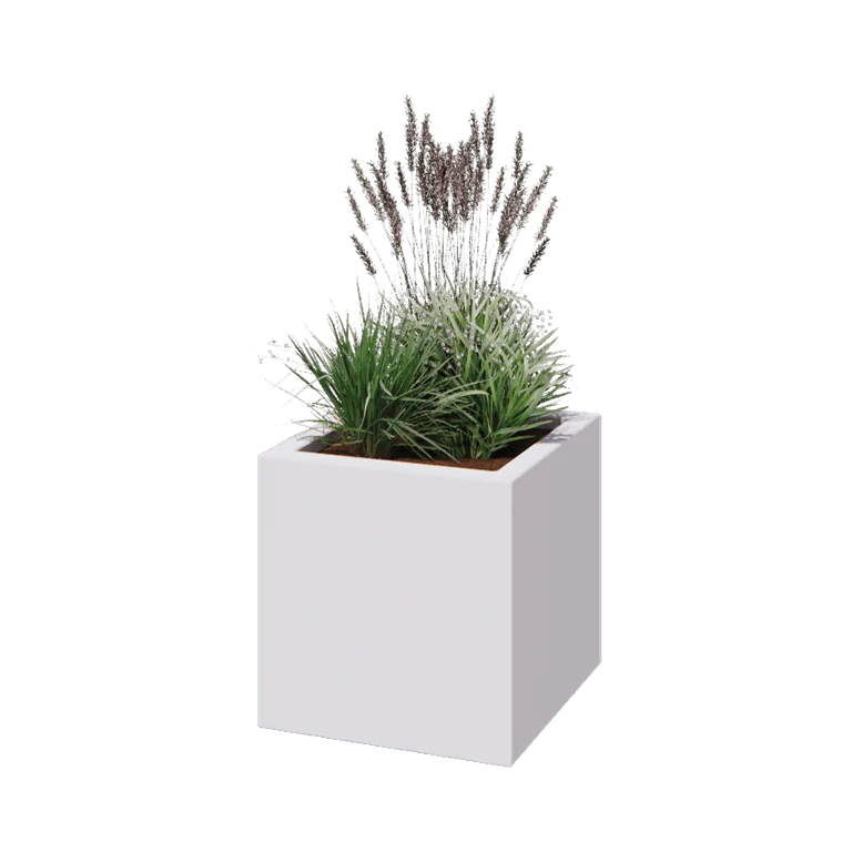 Jardinieră din fibră de sticlă - Pătrat - 50 x 50 x 50 cm - RAL9010 mat (alb) - Cu fund