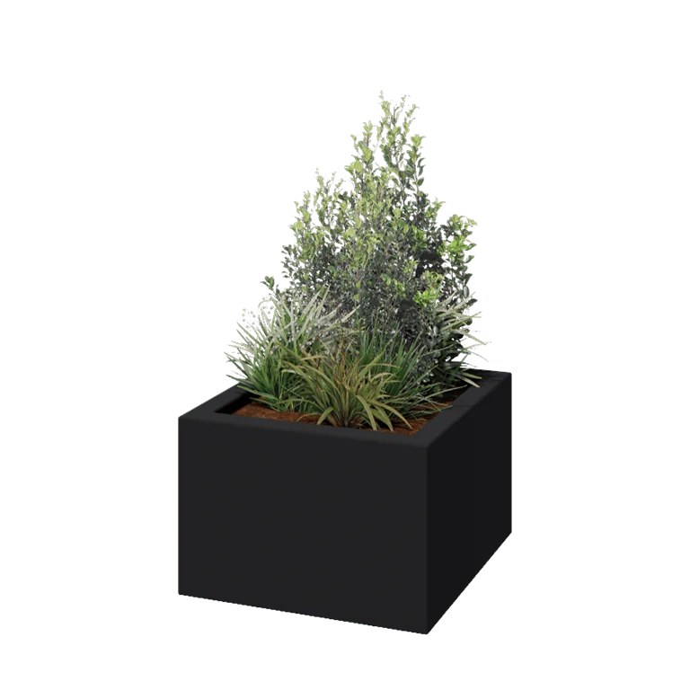 Jardinieră din fibră de sticlă - Pătrat - 60 x 60 x 40 cm - RAL7021 mat (gri negru) - Cu fund