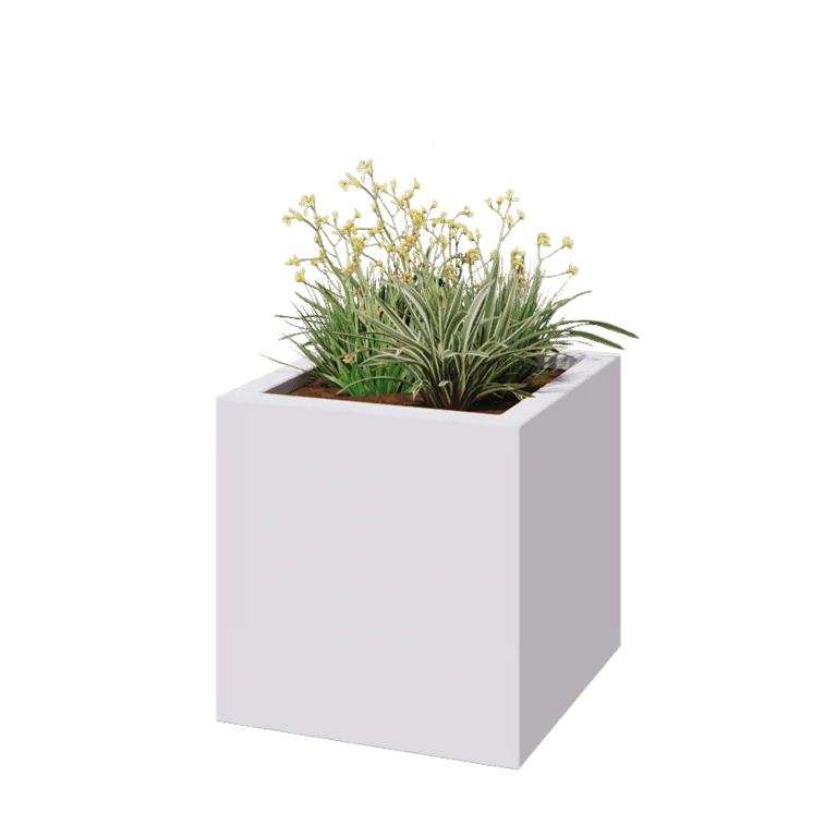 Jardinieră din fibră de sticlă - Pătrat - 60 x 60 x 60 cm - RAL9010 mat (alb) - Cu fund