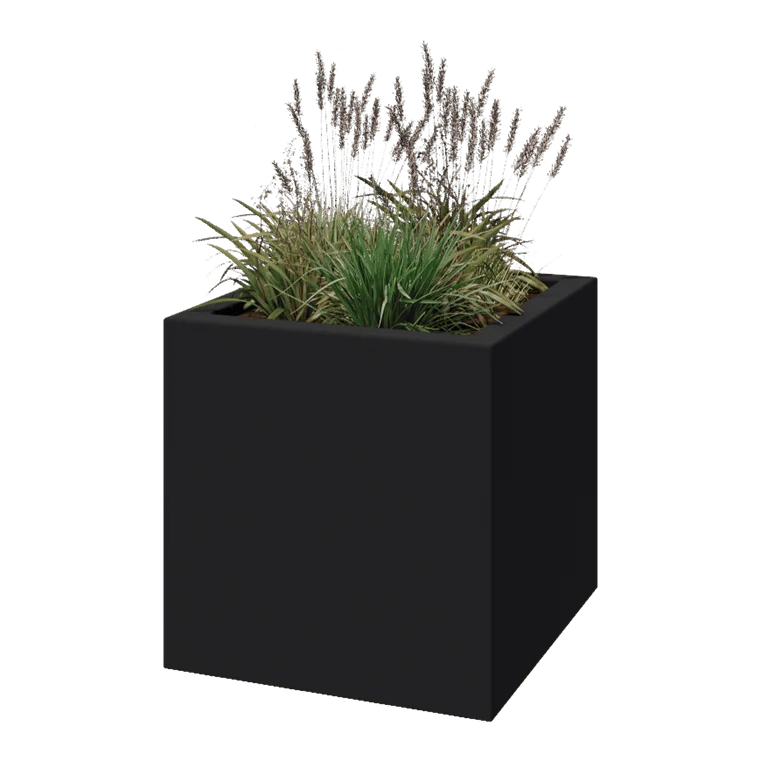 Jardinieră din fibră de sticlă - Pătrat - 70 x 70 x 70 cm - RAL7021 mat (gri negru) - Cu fund