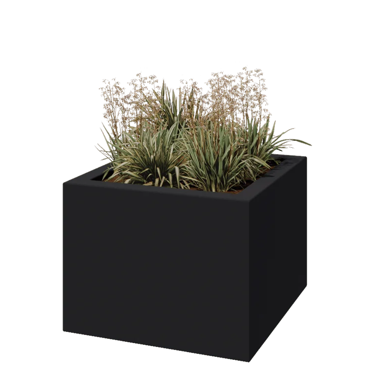 Jardinieră din fibră de sticlă - Pătrat - 80 x 80 x 60 cm - RAL7021 mat (gri negru) - Cu fund