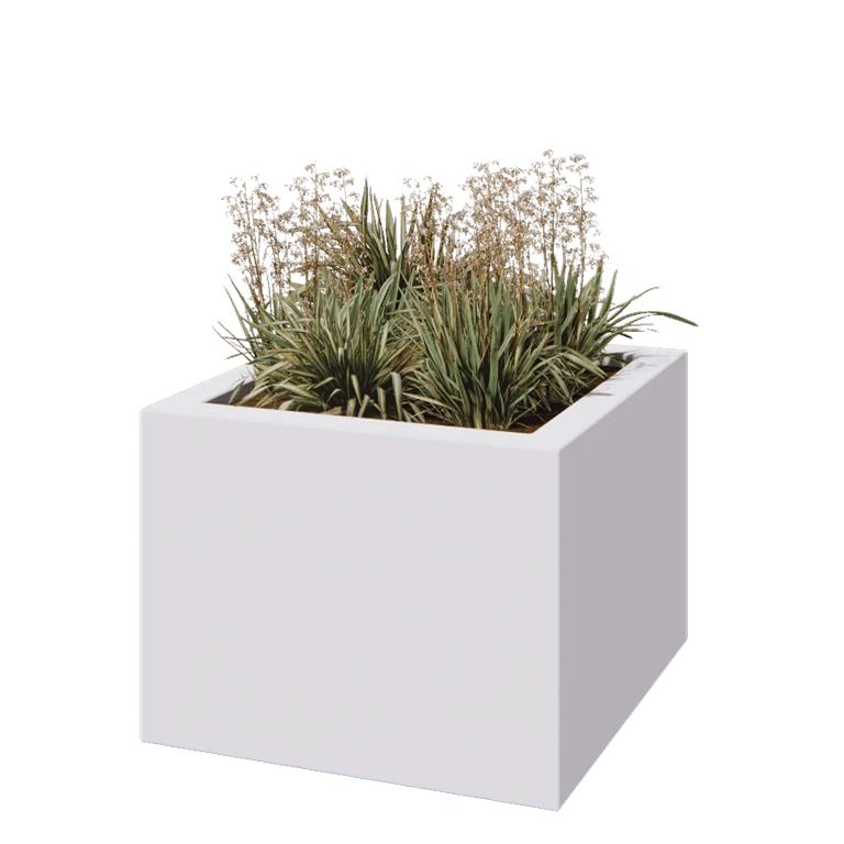 Jardinieră din fibră de sticlă - Pătrat - 80 x 80 x 60 cm - RAL9010 mat (alb) - Cu fund