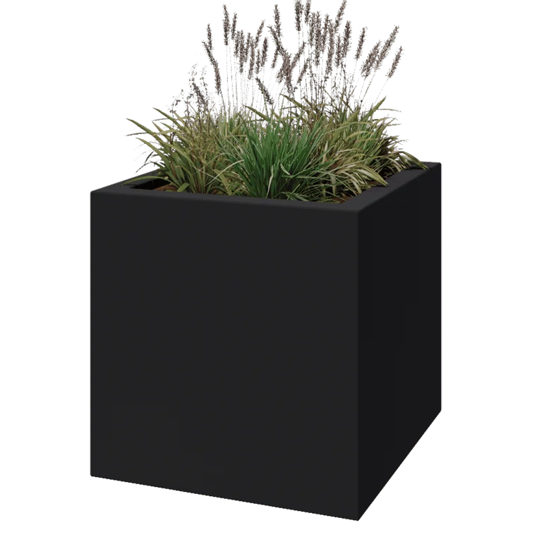 Jardinieră din fibră de sticlă - Pătrat - 80 x 80 x 80 cm - RAL7021 mat (gri negru) - Cu fund